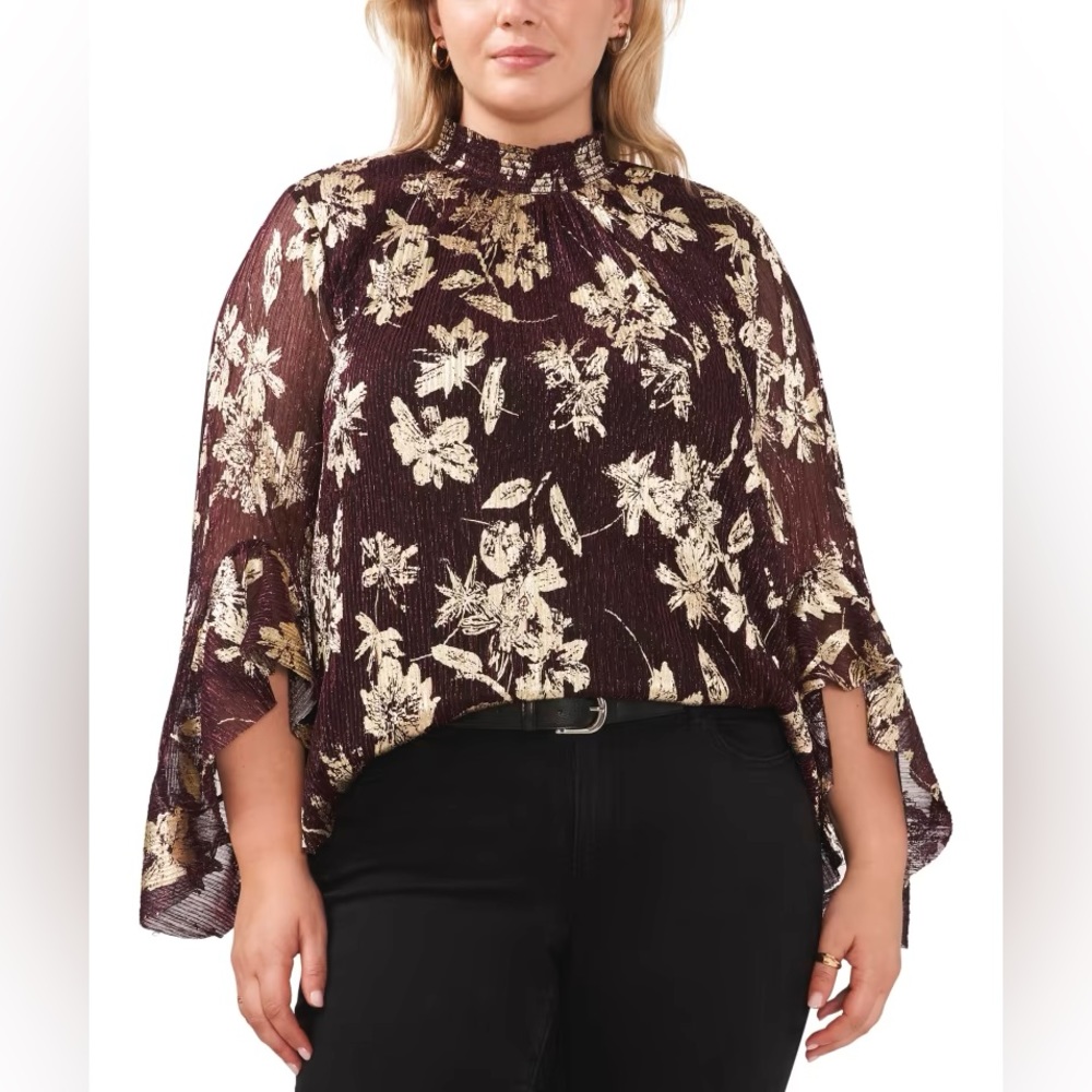 NWT Vince Camuto Sparkle Shine Dark Wine and Gold Metallic Plus Size 1X Holiday